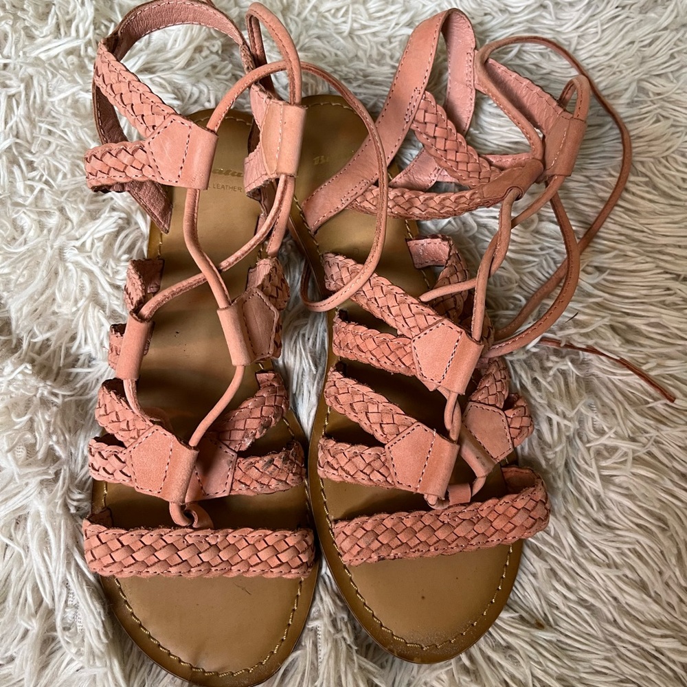BATA Women’s Genuine Leather Woven Blush Strappy Sandals